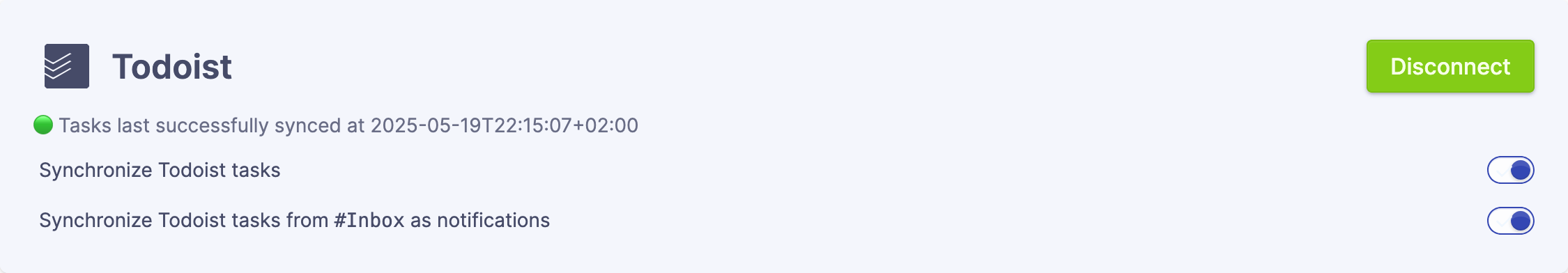 Todoist integration settings