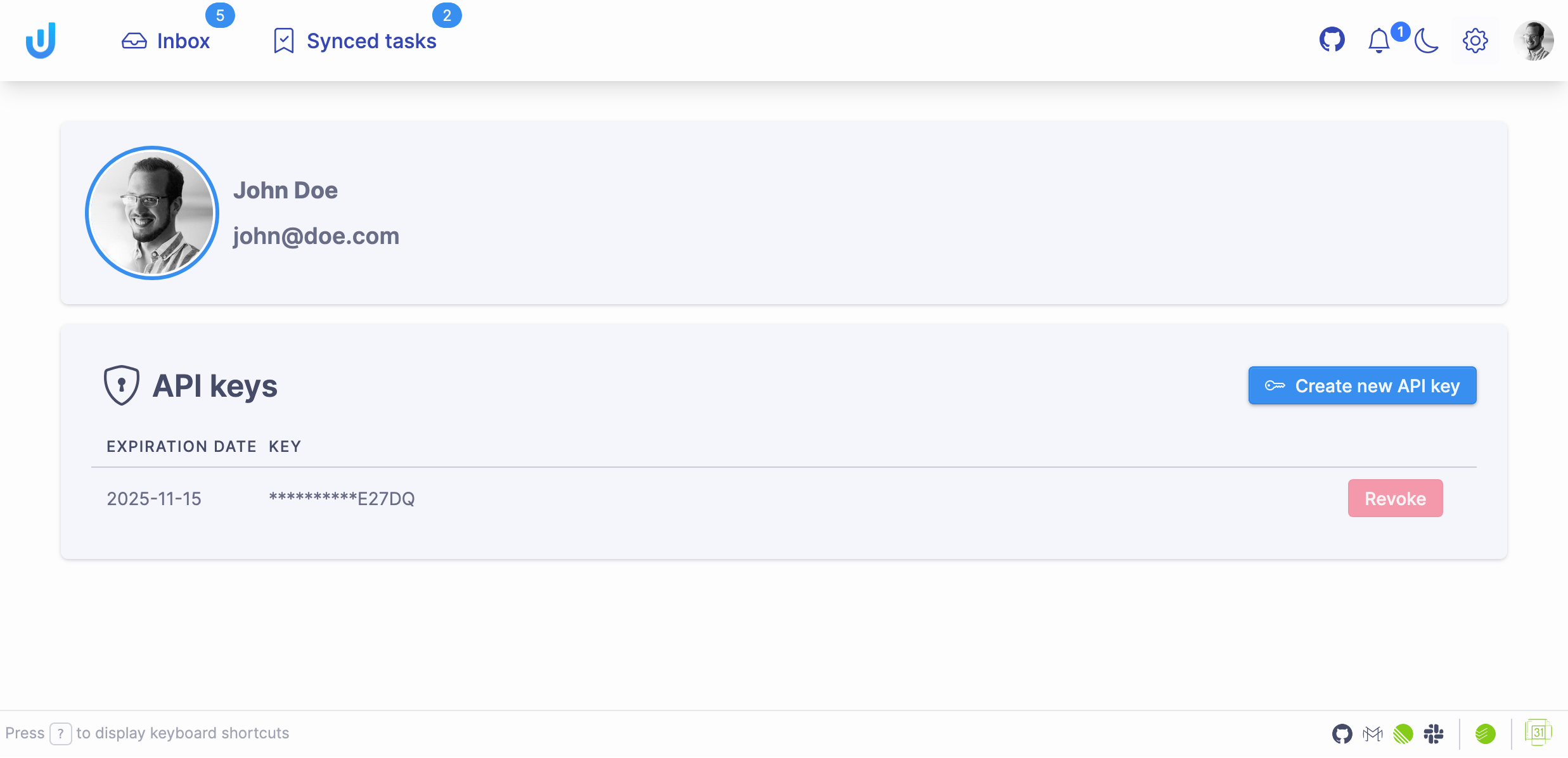 User profile screen