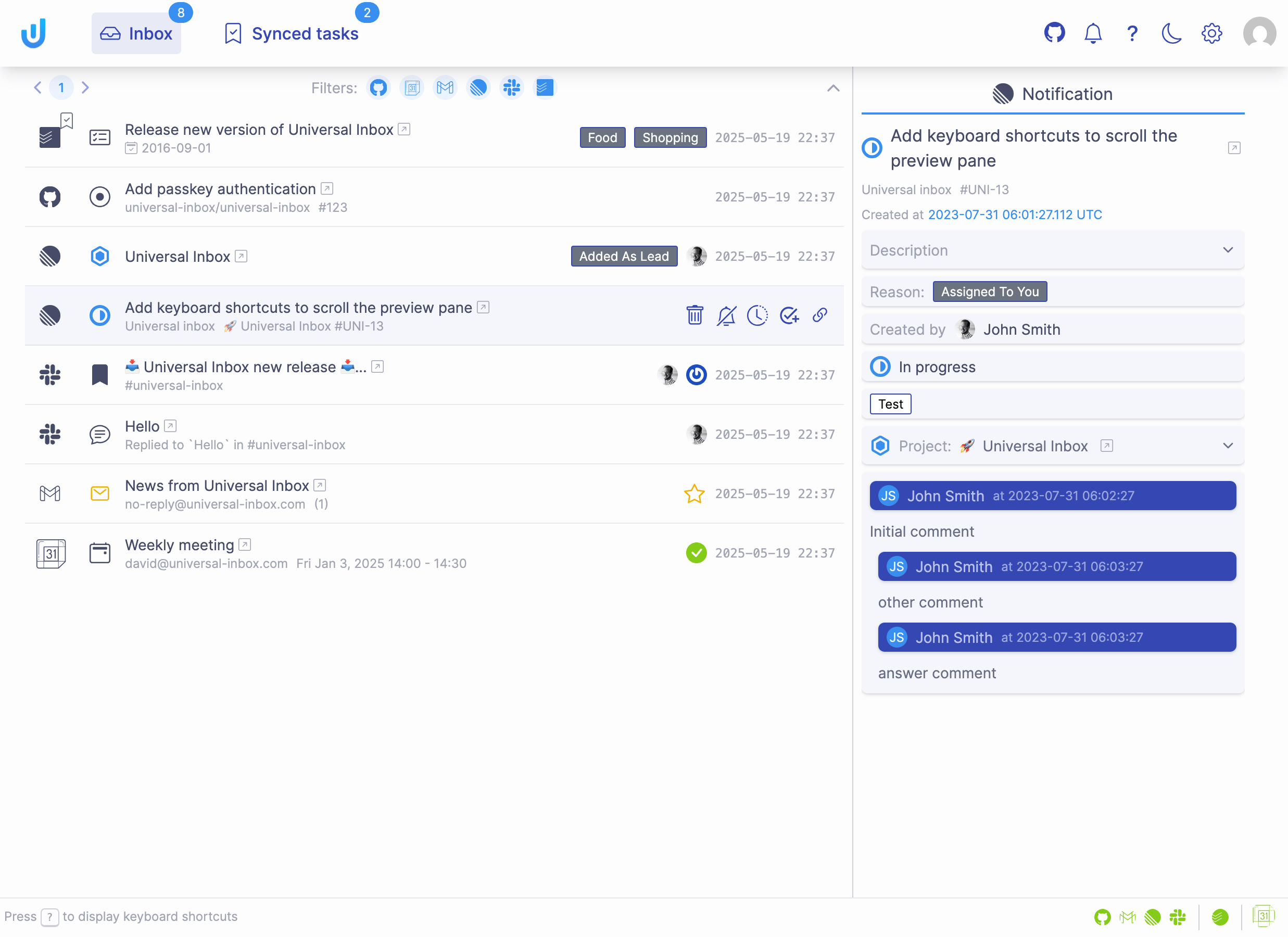 The Inbox screen